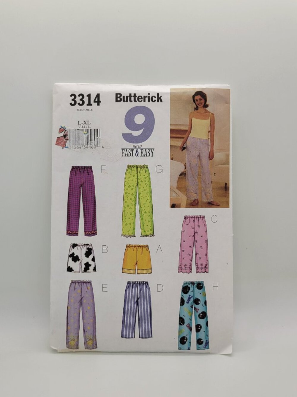 Vintage Butterick 3314 Sewing Pattern L-XL‎ Knit Pajamas Cami Shorts Pants Uncut